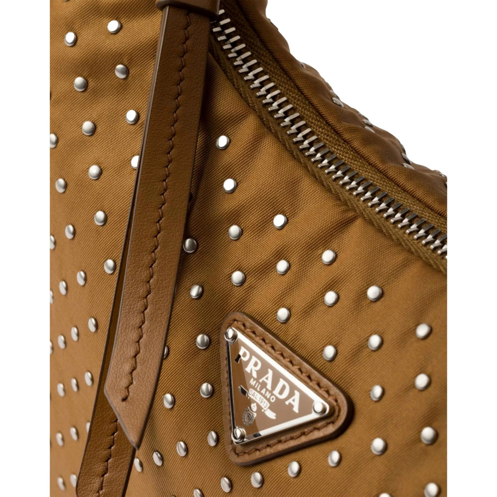 Prada Re-Edition Studded Nylon Mini Shoulder Bag in Brown with Silver - Picture 4 of 5